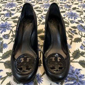 Tory Burch Black Leather Wedges